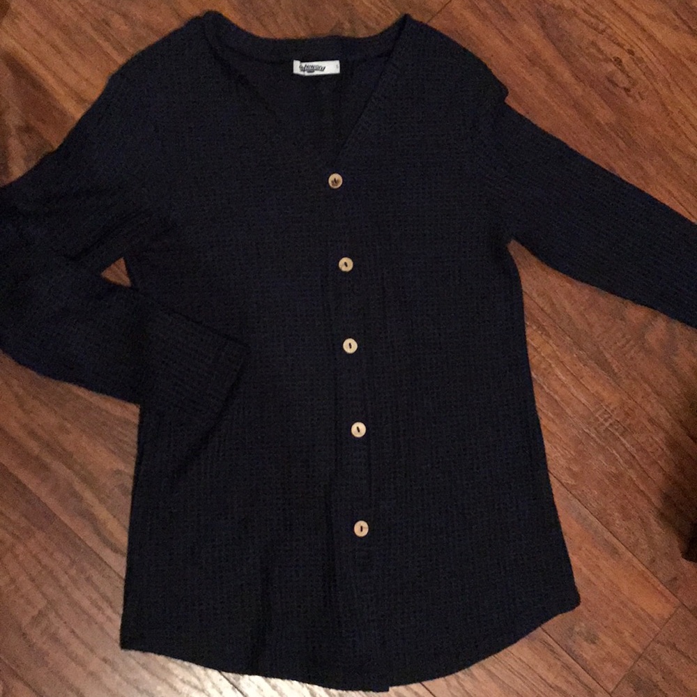 Small button up waffle knit top.
